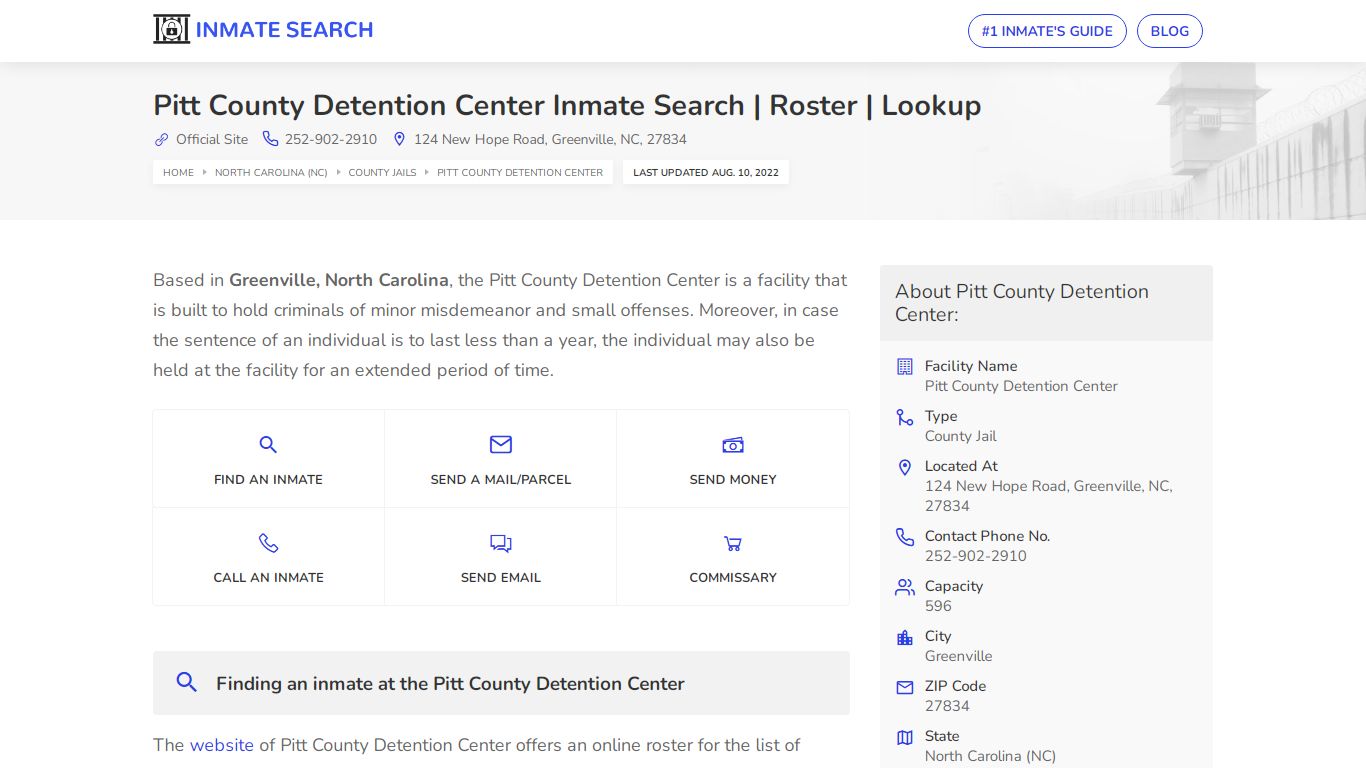 Pitt County Detention Center Inmate Search | Roster | Lookup